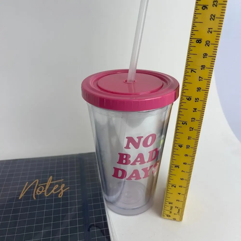 Black Premium Notebook 8x6” & Pink Tumbler Straw No‎ Bad Days 20 Oz Gift Set
